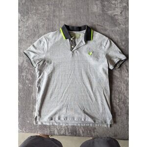 American Eagle Mens Athletic Fit Polo Shirt Grey Neon Green Black Size Large